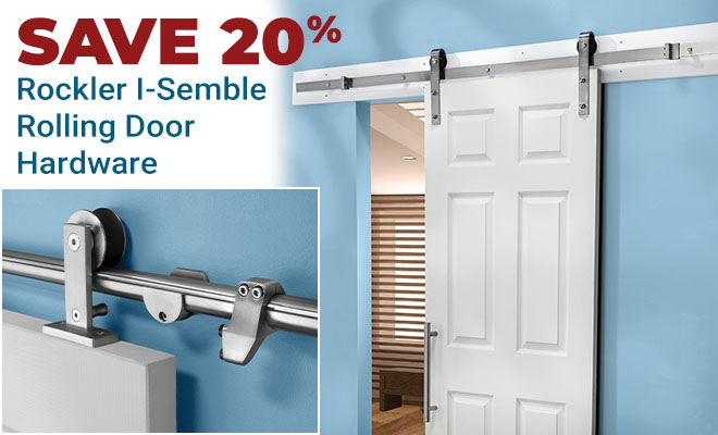 Save 20% on Select Rockler I-Semble Rolling Door Hardware