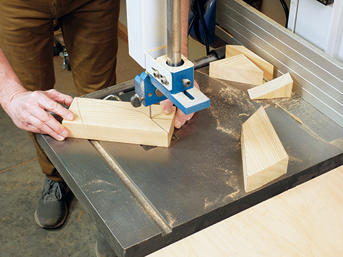 Using template to cut out leg blocks for rocking chair