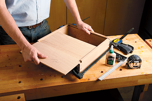 Test fitting drawer bottom panel before glue-up