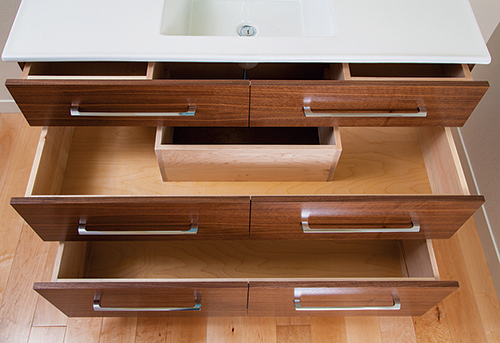 Demonstration of opening vanity drawers