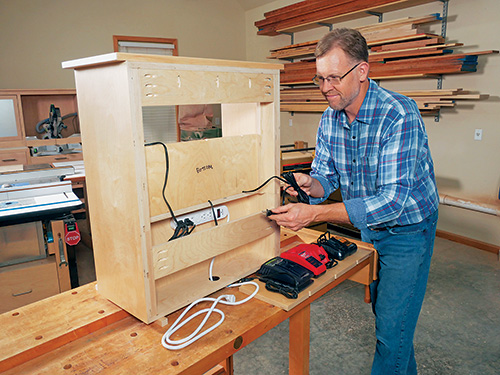 Testing power strip installed in battery charging cabinet