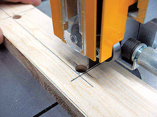 Trimming drill press fence opening with band saw