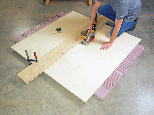 Using circular saw to cut down large plywood panels