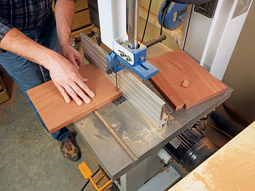 Cutting out plant stand shelving with band saw