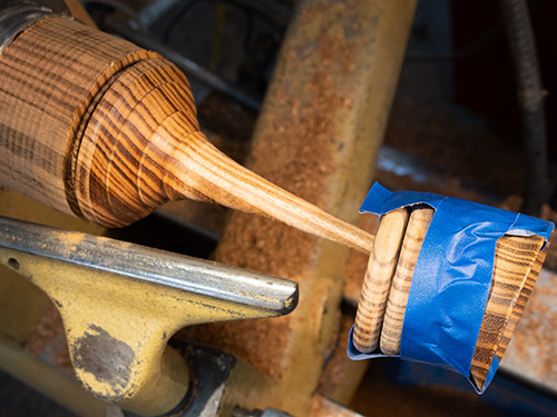 Completing goblet turning on lathe