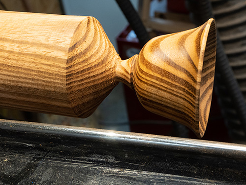 Hollowing out turned goblet cup section
