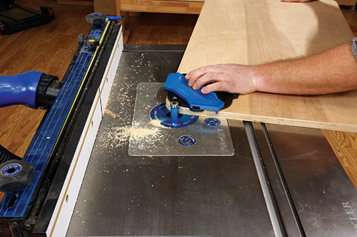 Rounding tabletop corner with Rockler jig