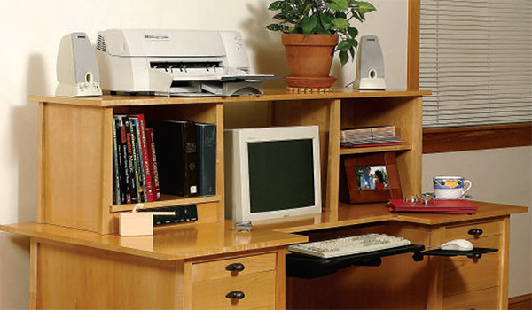 Routed office desk with storage