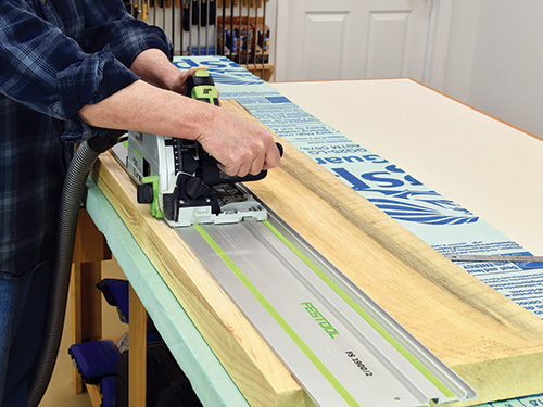 Using track saw to cut a thick piece of wood