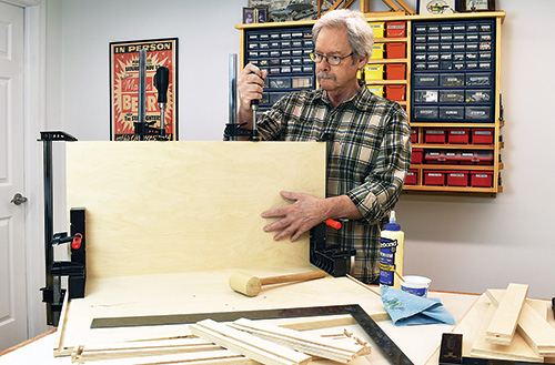 Gluing up drill press stand cabinetry