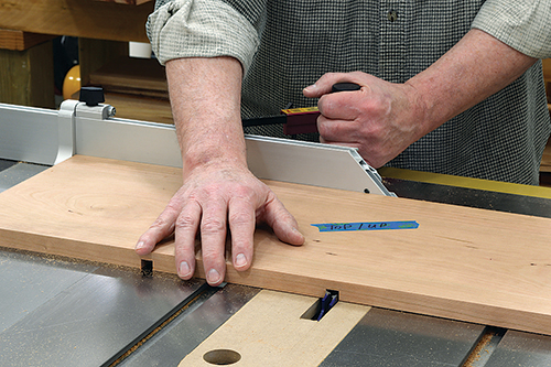 The 1/2” sides of the center module go into 3/8” x 1/2” dadoes cut into the inside faces of the desk top and bottom components.