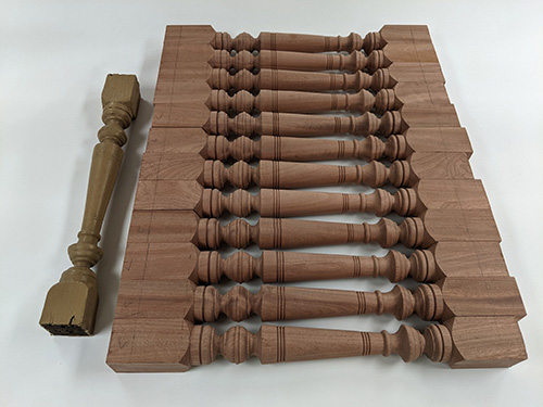 A set of balusters turned using the same template