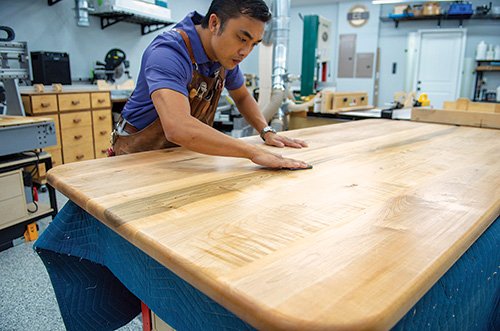 Buffing farmhouse tabletop with steel wool