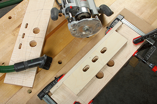 Cutting joinery holes for mirror leg rails.