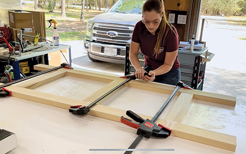 Gluing up and clamping tall table support frame