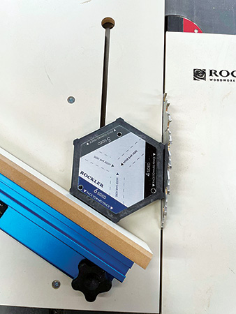 Overhead view of Rockler miter support block