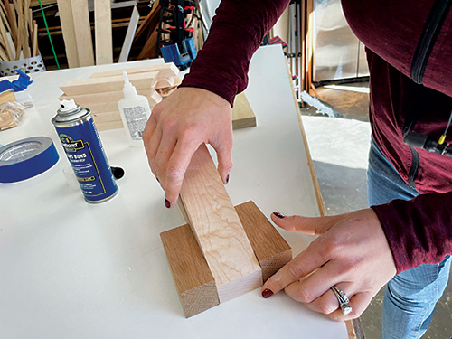 Test fitting work pieces on ramped tall table jig