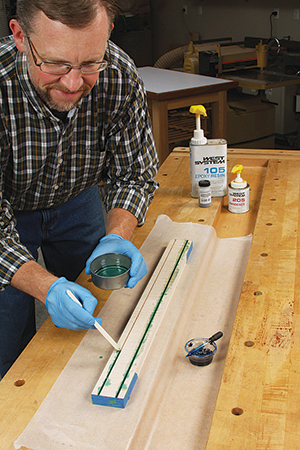 Coloring epoxy inlay with green dye