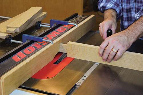 Cutting Limbert hutch tenons for side rails at table saw