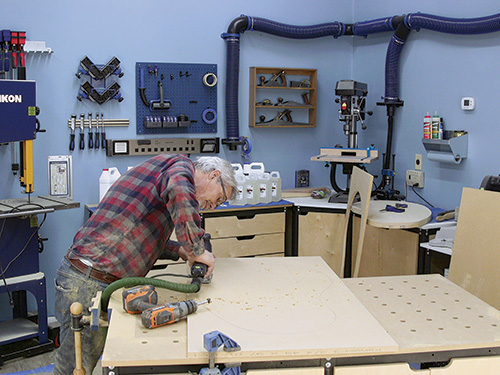 Cutting second MDF pouring mold layer with jigsaw