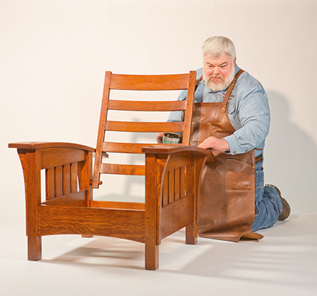 Wiping finish onto assembled Arts and Crafts chair