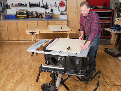 Ripping cabinet panels on a jobsite saw