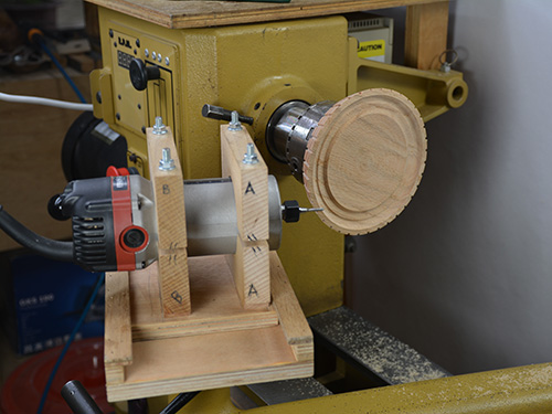 Setting up lathe routing jig to cut at angle