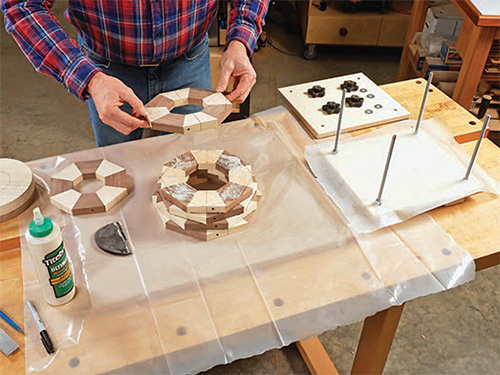 Gluing together segmented bowl stack