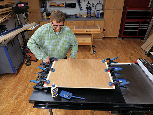 Clamping hardwood edging onto plywood panel