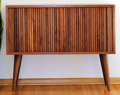 Finished and assembled tambour door walnut cabinet