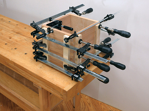 Using several f-style clamps to assemble tansu drawer