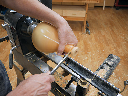 Cutting end off of turned box elder lamp neck