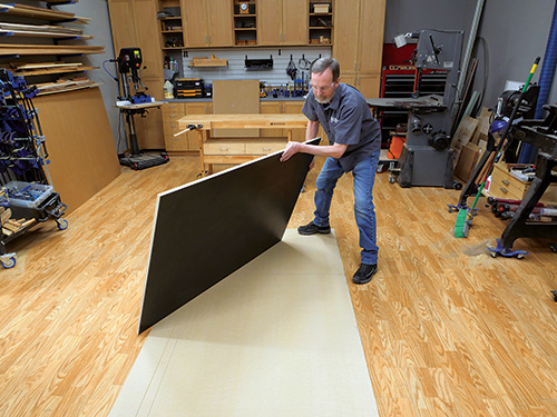 Setting plastic laminate sheet on MDF panel