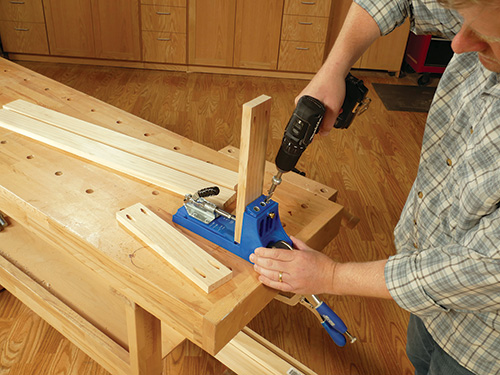 Using Kreg Pocket Hole Jig to drill holes in wall cabinet cart parts