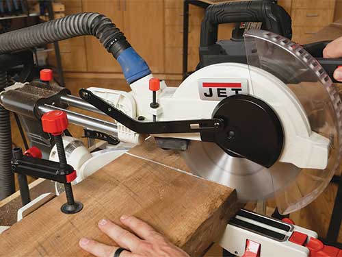 Cutting walnut stock with a miter saw for coffee table project