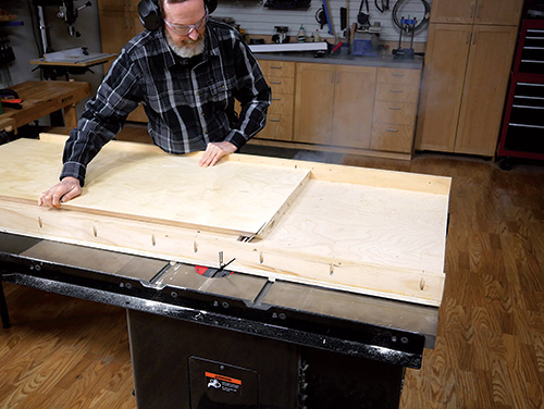 Cutting panel edges with large crosscut sled