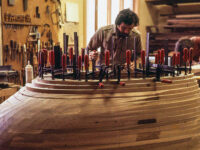 Wendell Castle making wood laminations in his workshop