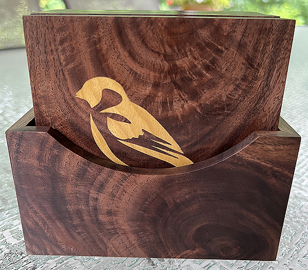 Walnut with goldfinch inlay